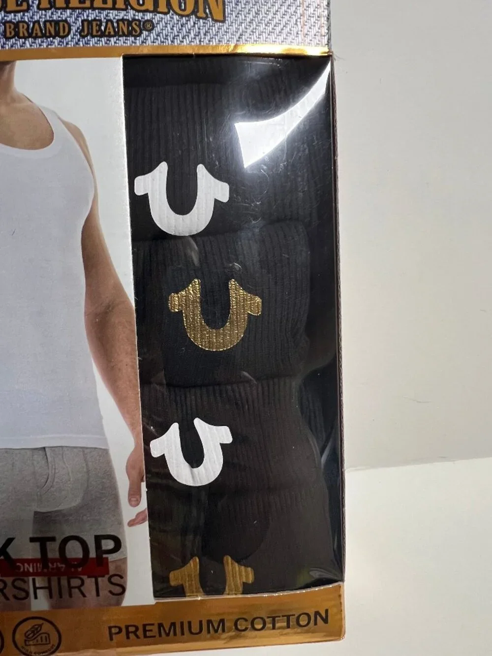 True Religion 5 Pack Men's M Black Premium Cotton Horseshoe Logo Ribbed Tanks